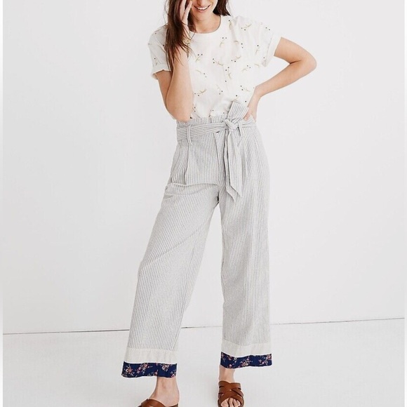 Madewell Pants - Madewell x New Denim Project Striped High-Waist Paperbag Ankle Pants